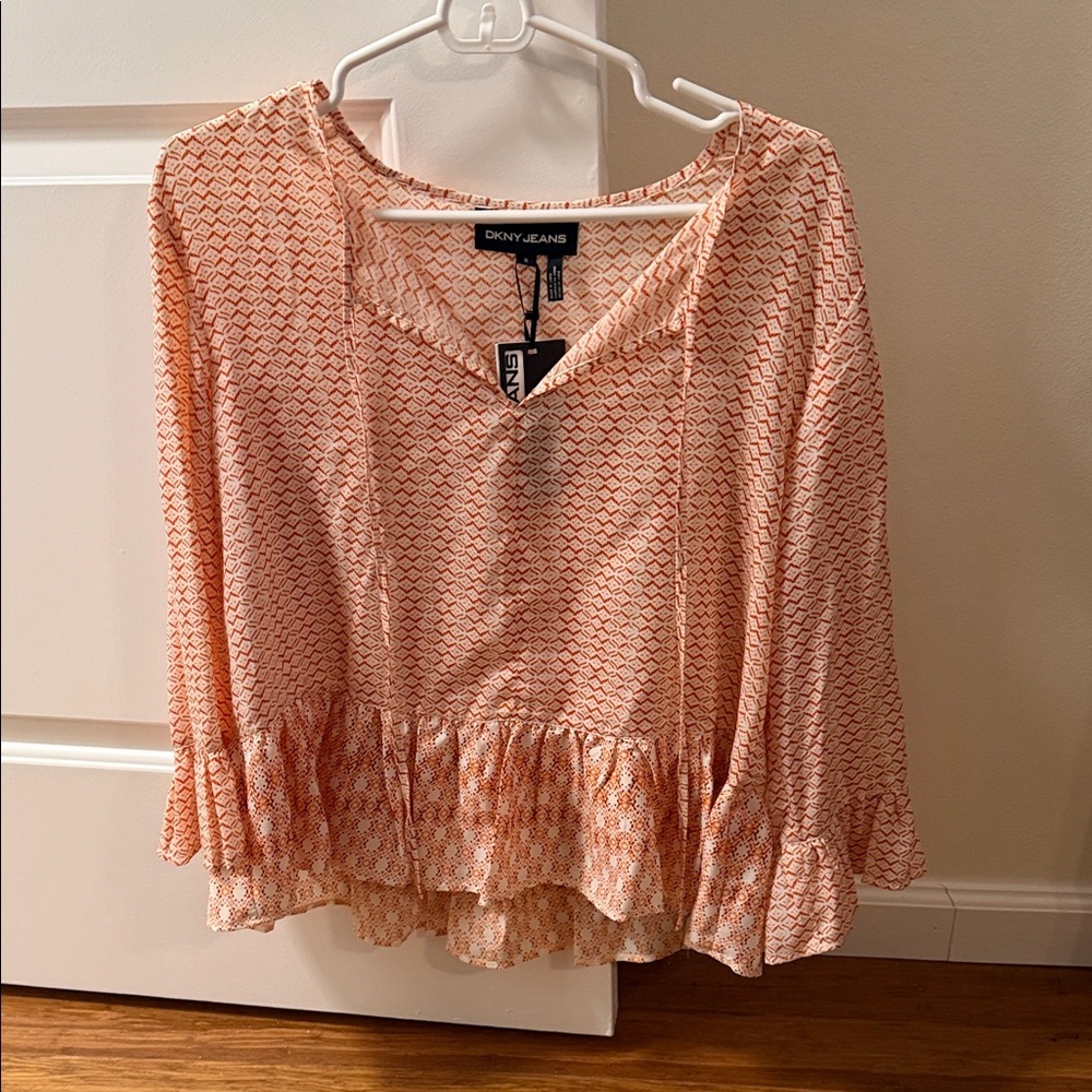 DKNY Women's Peach Patterned Blouse
